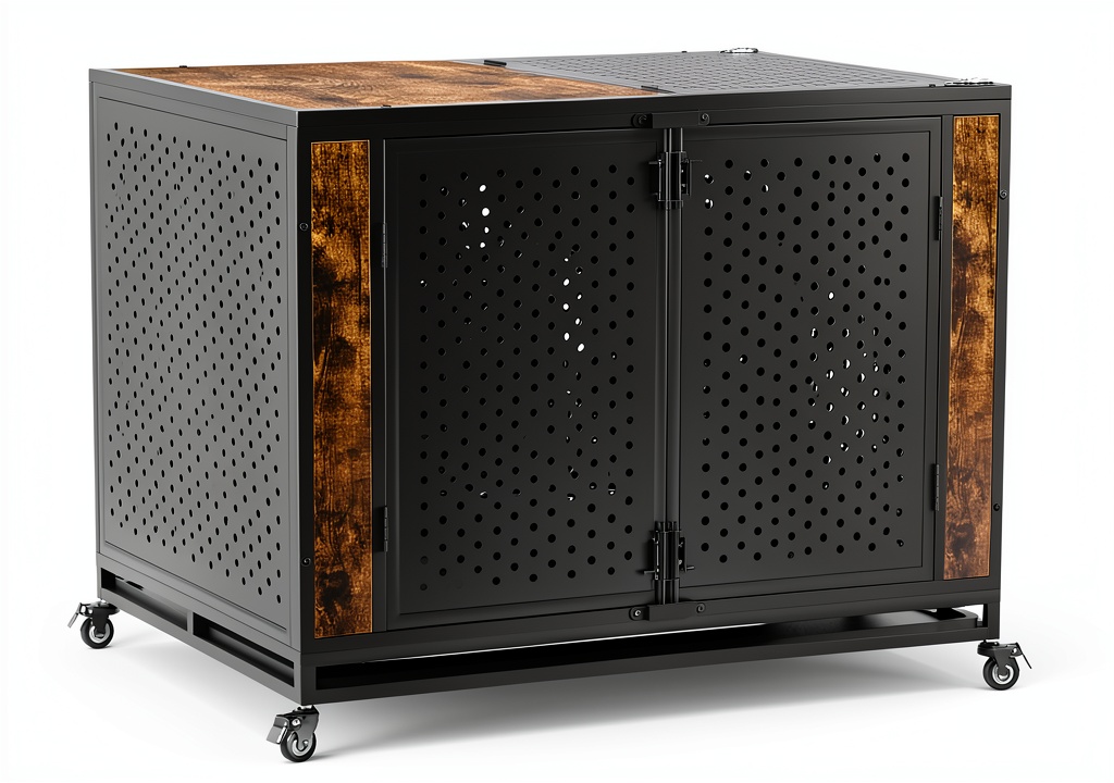 Installing Rexwelten Dog Crate Rustic Brown Heavy Duty Enclosed Design in a living room