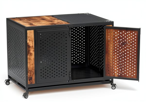 Rexwelten Dog Crate Rustic Brown Heavy Duty Enclosed Design-3