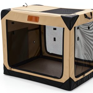 Garnpet Collapsible Dog Crate Portable Beige Pet Crate-0