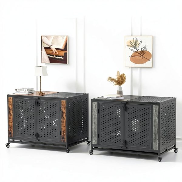 Rexwelten Dog Crate Rustic Brown Heavy Duty Enclosed Design-6