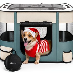 Siedihit Pet Playpen Foldable Mesh Travel Crate for Dogs-0