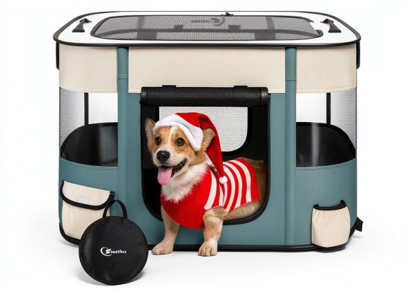 Siedihit Pet Playpen Foldable Mesh Travel Crate for Dogs-0