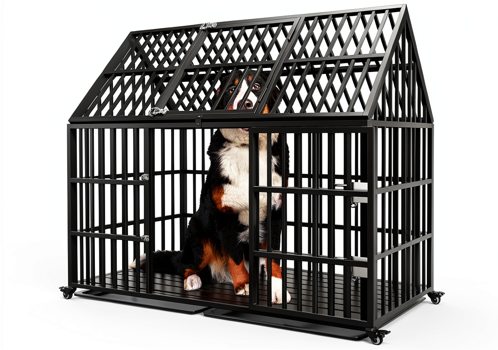 Snimoy Heavy Duty Dog Crate with German Shepherd in home setting