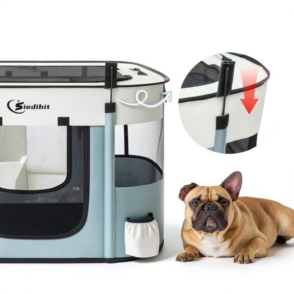 Siedihit Pet Playpen Foldable Mesh Travel Crate for Dogs-4