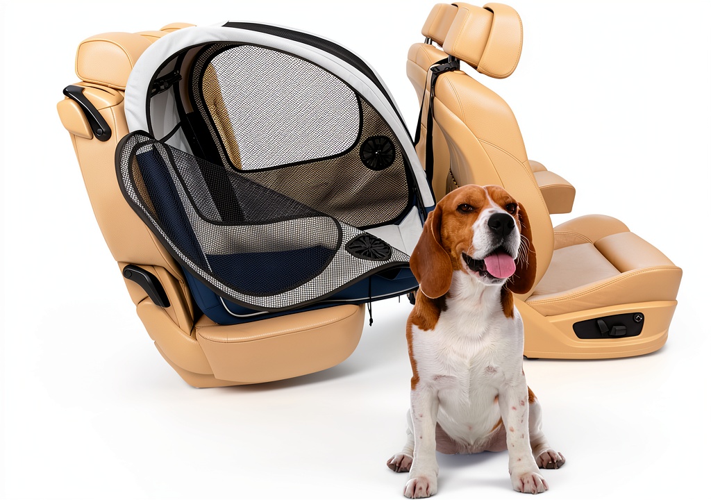 Installing PetSafe Happy Ride Collapsible Travel Crate Foldable Dog in car backseat showing seatbelt attachment