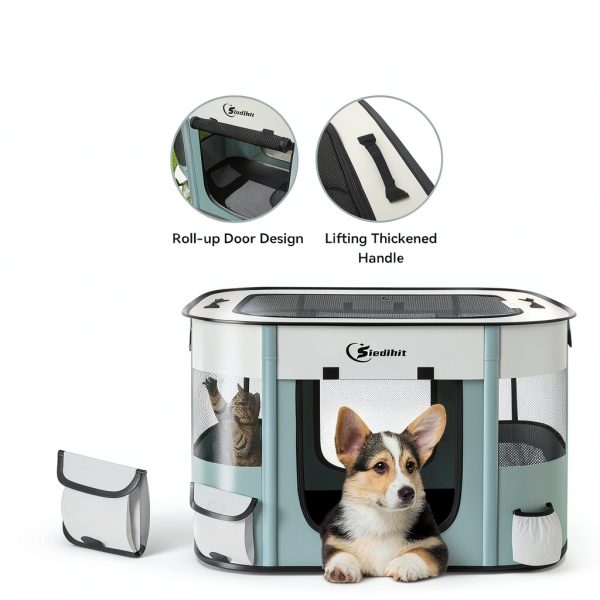 Siedihit Pet Playpen Foldable Mesh Travel Crate for Dogs-3